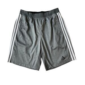 Men's M Adidas 4Kraft 9" 3-Stripe Black Heather Gray Climalite Drawstring Shorts